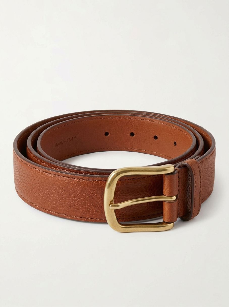 Cognac Pebble-Grain Leather Belt